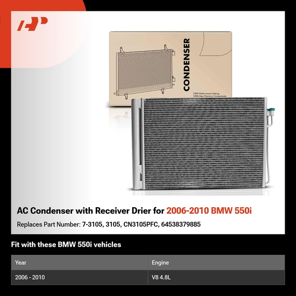 AC Condenser with Receiver Drier for 2006-2010 BMW 550i