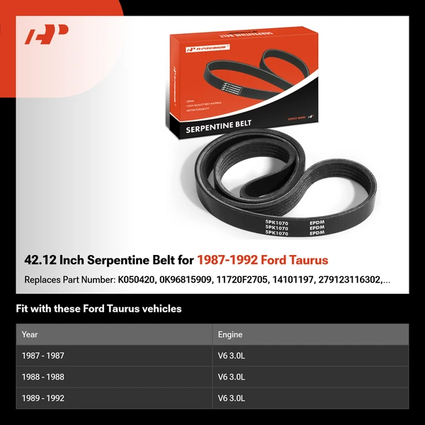 42.12 Inch Serpentine Belt for 1987-1992 Ford Taurus
