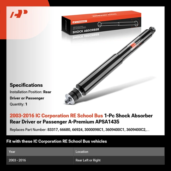 2003-2016 IC Corporation RE School Bus 1-Pc Shock Absorber Rear Driver or Passenger A-Premium APSA1435