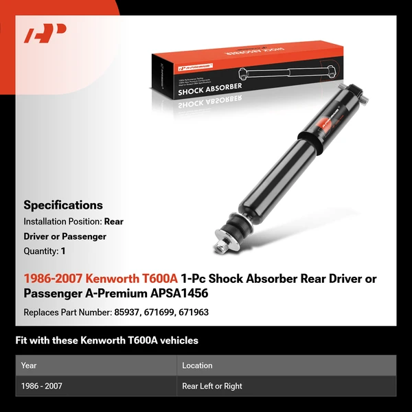 1986-2007 Kenworth T600A 1-Pc Shock Absorber Rear Driver or Passenger A-Premium APSA1456
