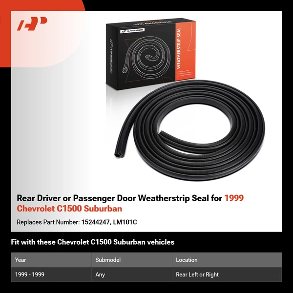 Rear Driver or Passenger Door Weatherstrip Seal for 1999 Chevrolet C1500 Suburban