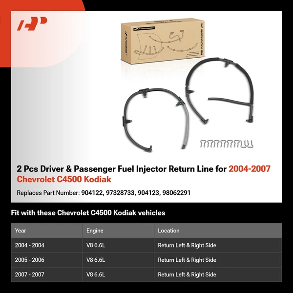 2 Pcs Driver & Passenger Fuel Injector Return Line for 2004-2007 Chevrolet C4500 Kodiak