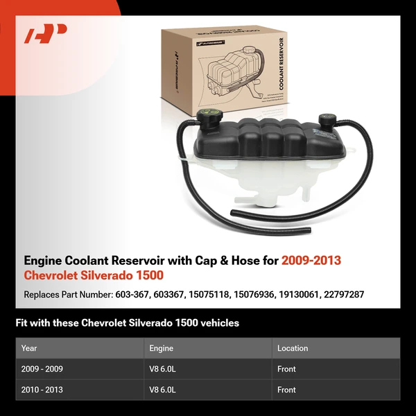 Engine Coolant Reservoir with Cap & Hose for 2009-2013 Chevrolet Silverado 1500