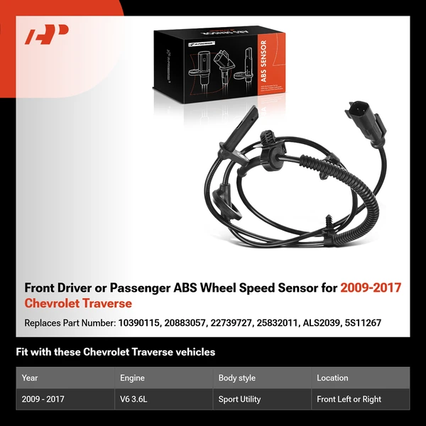 Front Driver or Passenger ABS Wheel Speed Sensor for 2009-2017 Chevrolet Traverse