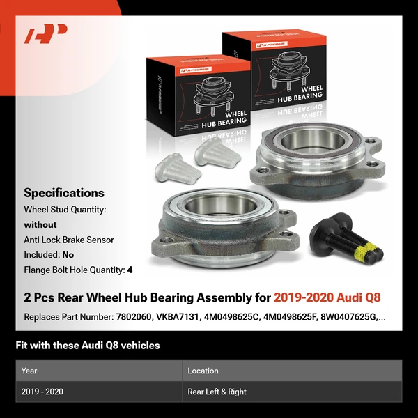 2 Pcs Rear Wheel Hub Bearing Assembly for 2019-2020 Audi Q8