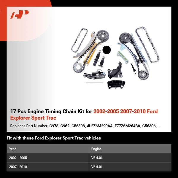 17 Pcs Engine Timing Chain Kit for 2002-2005 2007-2010 Ford Explorer Sport Trac