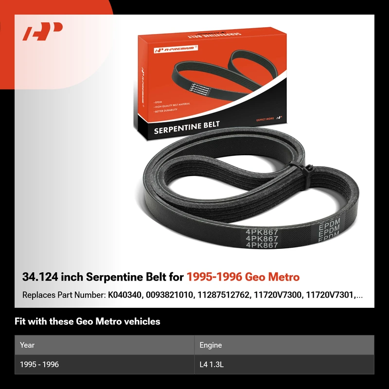 34.124 inch Serpentine Belt for 1995-1996 Geo Metro
