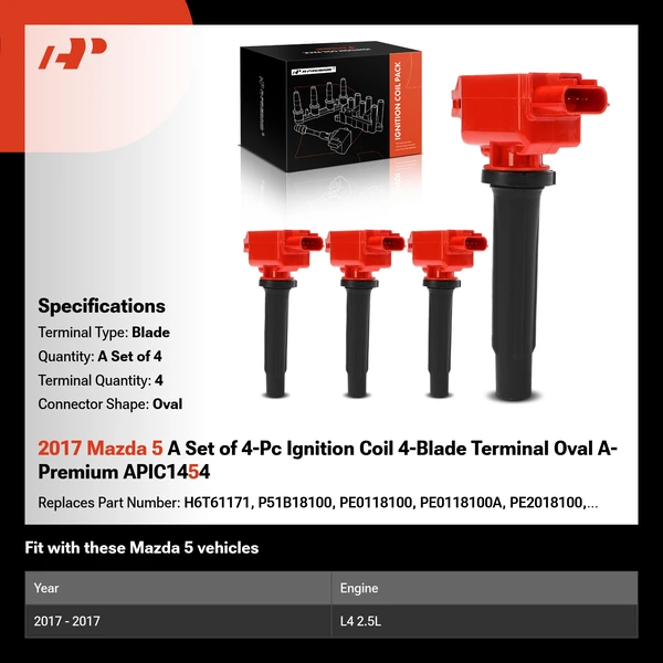 2017 Mazda 5 A Set of 4-Pc Ignition Coil 4-Blade Terminal Oval A-Premium APIC1454