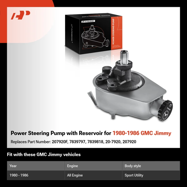 Power Steering Pump with Reservoir for 1980-1986 GMC Jimmy