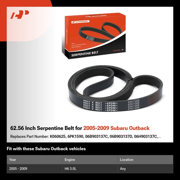 62.56 Inch Serpentine Belt for 2005-2009 Subaru Outback