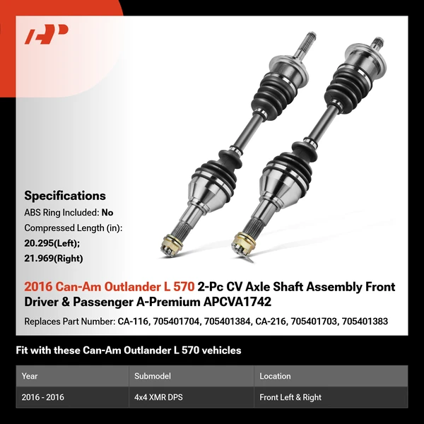 2016 Can-Am Outlander L 570 2-Pc CV Axle Shaft Assembly Front Driver & Passenger A-Premium APCVA1742
