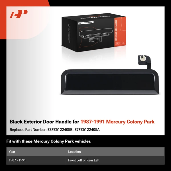 Black Exterior Door Handle for 1987-1991 Mercury Colony Park