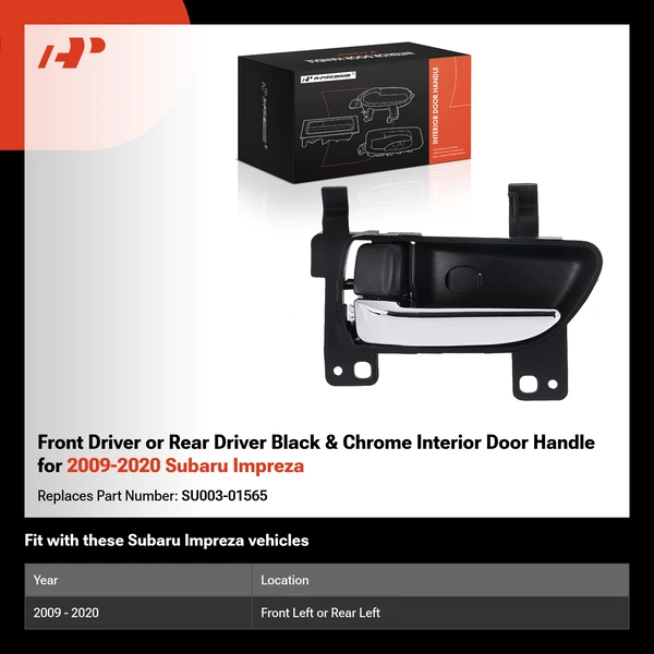 Front Driver or Rear Driver Black & Chrome Interior Door Handle for 2009-2020 Subaru Impreza