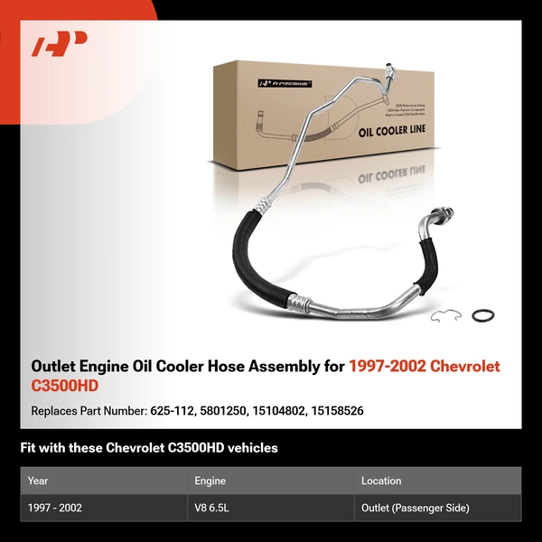 Outlet Engine Oil Cooler Hose Assembly for 1997-2002 Chevrolet C3500HD