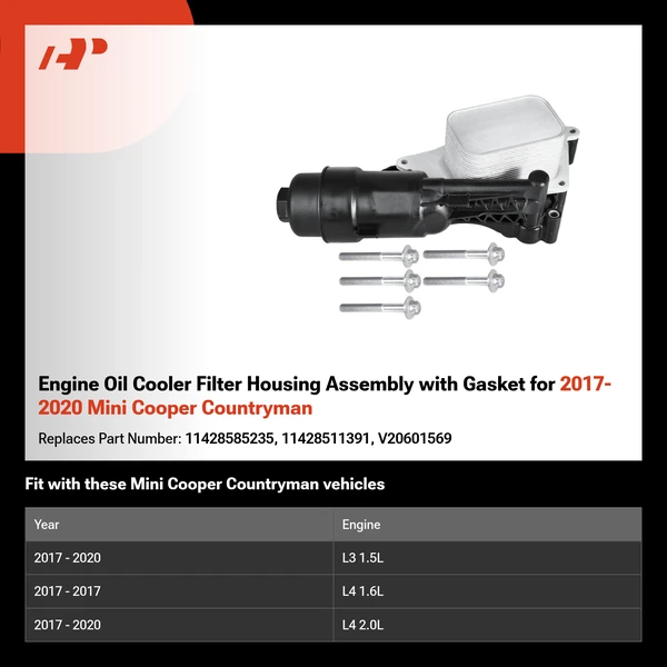 Engine Oil Cooler Filter Housing Assembly with Gasket for 2017-2020 Mini Cooper Countryman