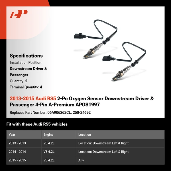2013-2015 Audi RS5 2-Pc Oxygen Sensor Downstream Driver & Passenger 4-Pin A-Premium APOS1997