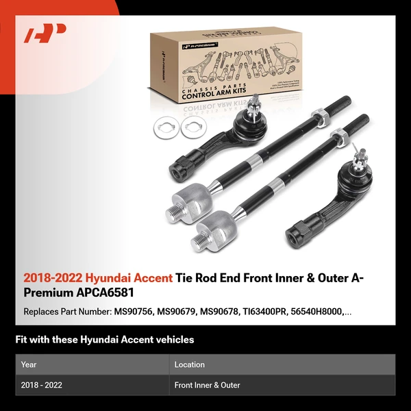 2018-2022 Hyundai Accent Tie Rod End Front Inner & Outer A-Premium APCA6581