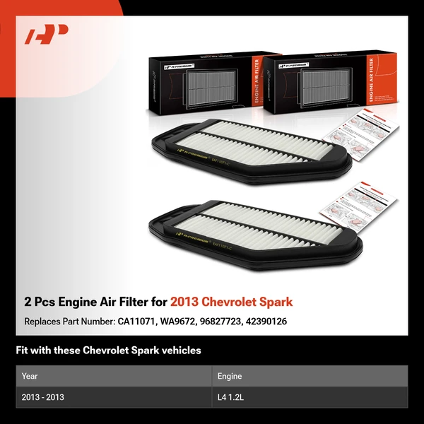2 Pcs Engine Air Filter for 2013 Chevrolet Spark