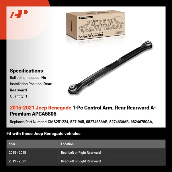 2015-2021 Jeep Renegade 1-Pc Control Arm, Rear Rearward A-Premium APCA5806