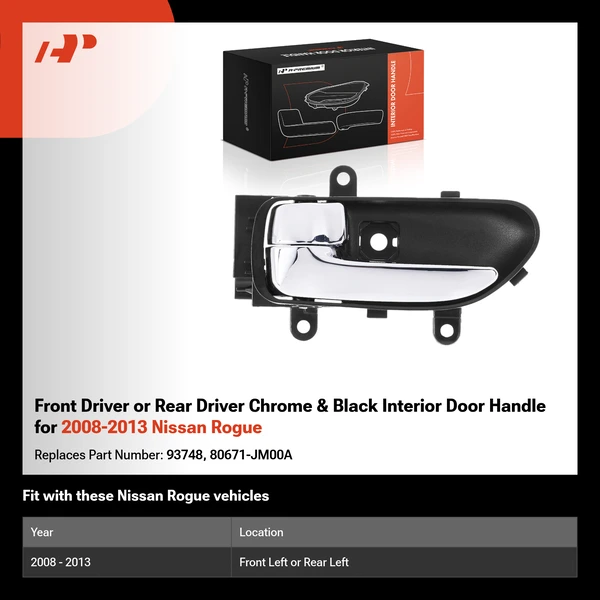 Front Driver or Rear Driver Chrome & Black Interior Door Handle for 2008-2013 Nissan Rogue