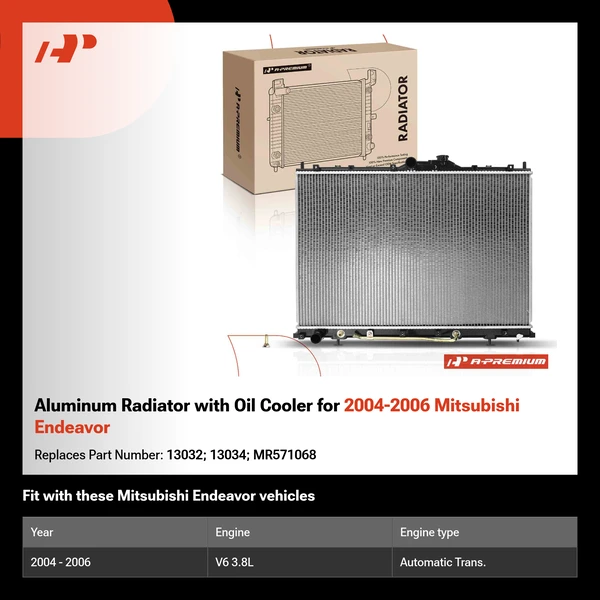 Aluminum Radiator with Oil Cooler for 2004-2006 Mitsubishi Endeavor
