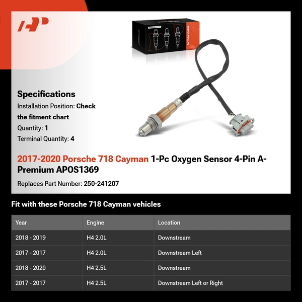 2017-2020 Porsche 718 Cayman 1-Pc Oxygen Sensor 4-Pin A-Premium APOS1369