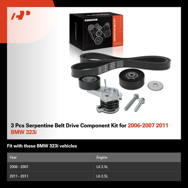 3 Pcs Serpentine Belt Drive Component Kit for 2006-2007 2011 BMW 323i