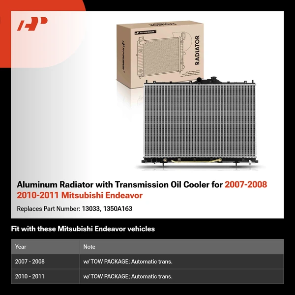 Aluminum Radiator with Transmission Oil Cooler for 2007-2008 2010-2011 Mitsubishi Endeavor