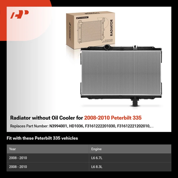 Radiator without Oil Cooler for 2008-2010 Peterbilt 335