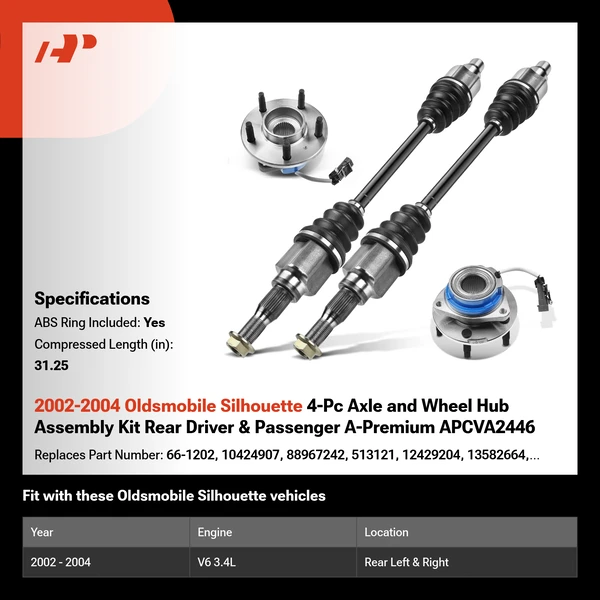 2002-2004 Oldsmobile Silhouette 4-Pc Axle and Wheel Hub Assembly Kit Rear Driver & Passenger A-Premium APCVA2446