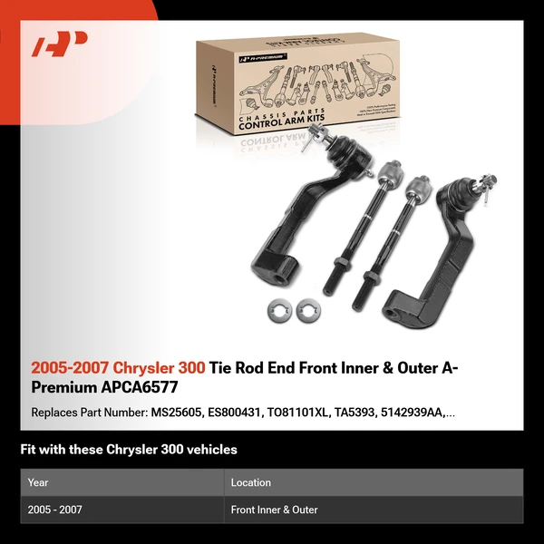 2005-2007 Chrysler 300 Tie Rod End Front Inner & Outer A-Premium APCA6577