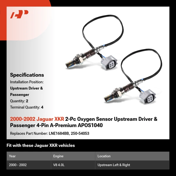 2000-2002 Jaguar XKR 2-Pc Oxygen Sensor Upstream Driver & Passenger 4-Pin A-Premium APOS1040