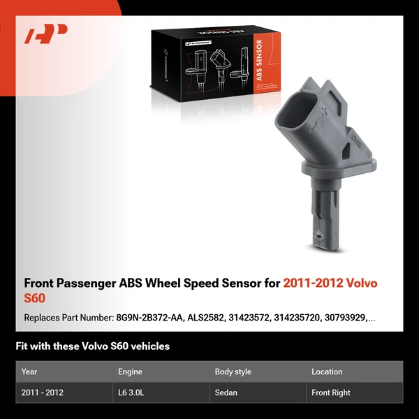 Front Passenger ABS Wheel Speed Sensor for 2011-2012 Volvo S60