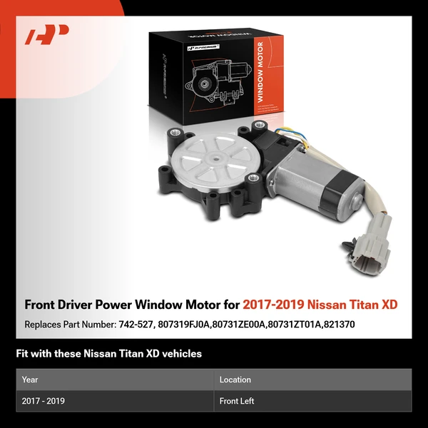Front Driver Power Window Motor for 2017-2019 Nissan Titan XD
