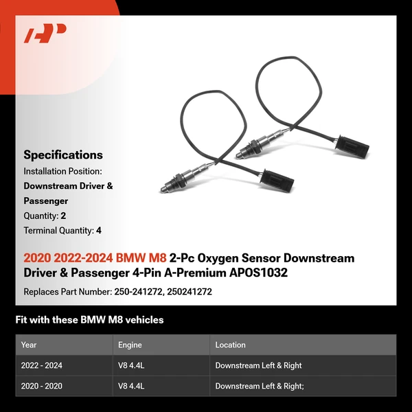 2020 2022-2024 BMW M8 2-Pc Oxygen Sensor Downstream Driver & Passenger 4-Pin A-Premium APOS1032