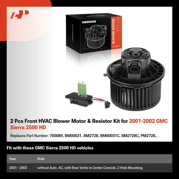 2 Pcs Front HVAC Blower Motor & Resistor Kit for 2001-2002 GMC Sierra 2500 HD