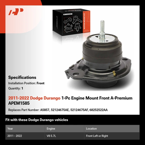 2011-2022 Dodge Durango 1-Pc Engine Mount Front A-Premium APEM1585