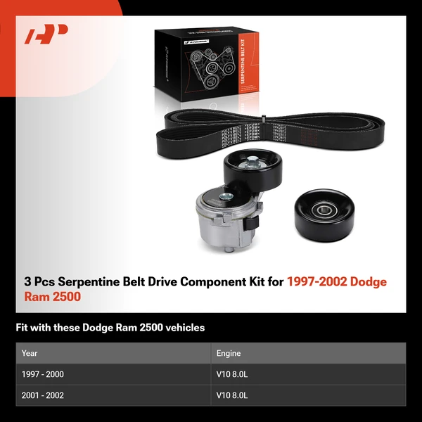 3 Pcs Serpentine Belt Drive Component Kit for 1997-2002 Dodge Ram 2500