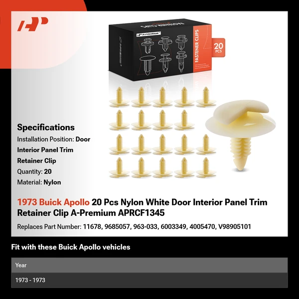 1973 Buick Apollo 20 Pcs Nylon White Door Interior Panel Trim Retainer Clip A-Premium APRCF1345