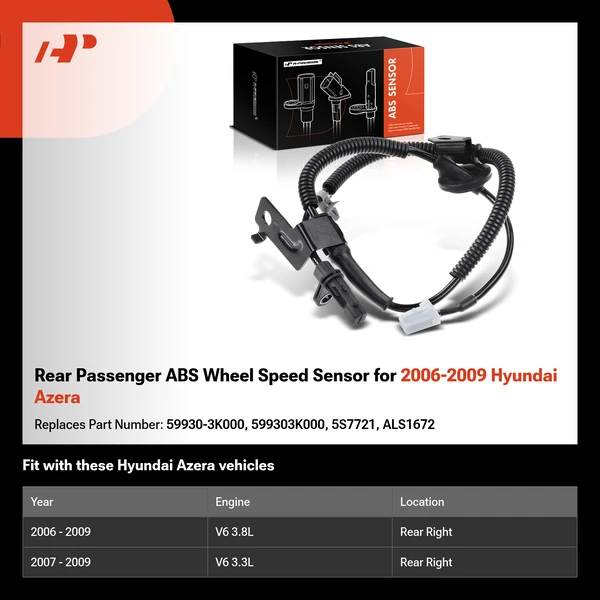 Rear Passenger ABS Wheel Speed Sensor for 2006-2009 Hyundai Azera