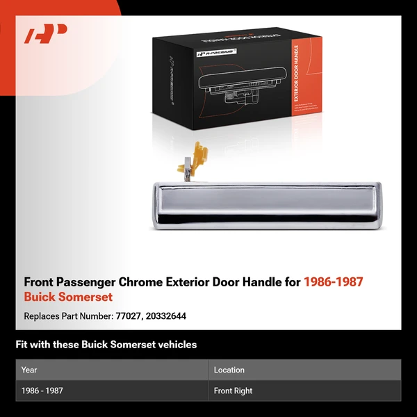 Front Passenger Chrome Exterior Door Handle for 1986-1987 Buick Somerset