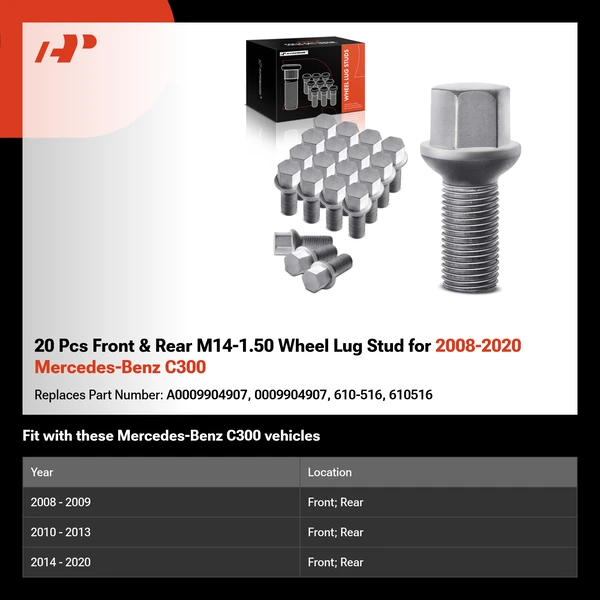20 Pcs Front & Rear M14-1.50 Wheel Lug Stud for 2008-2020 Mercedes-Benz C300
