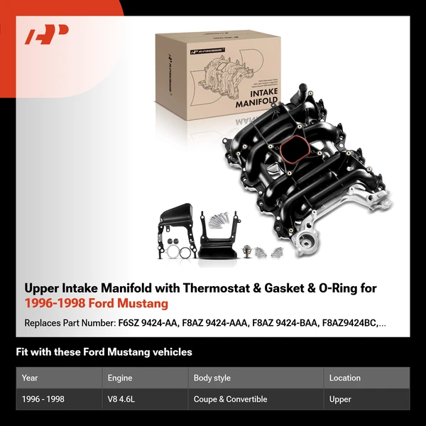 Upper Intake Manifold with Thermostat & Gasket & O-Ring for 1996-1998 Ford Mustang