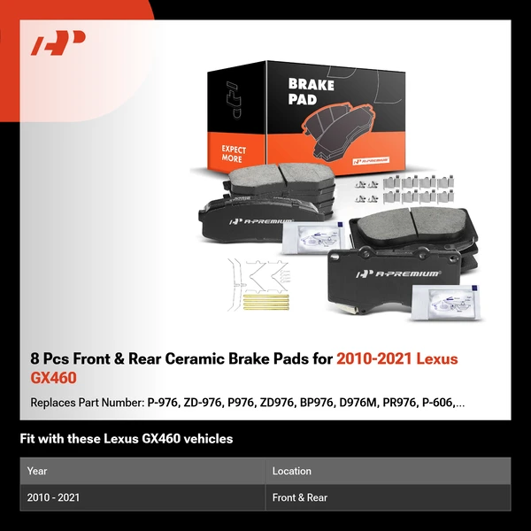 8 Pcs Front & Rear Ceramic Brake Pads for 2010-2021 Lexus GX460