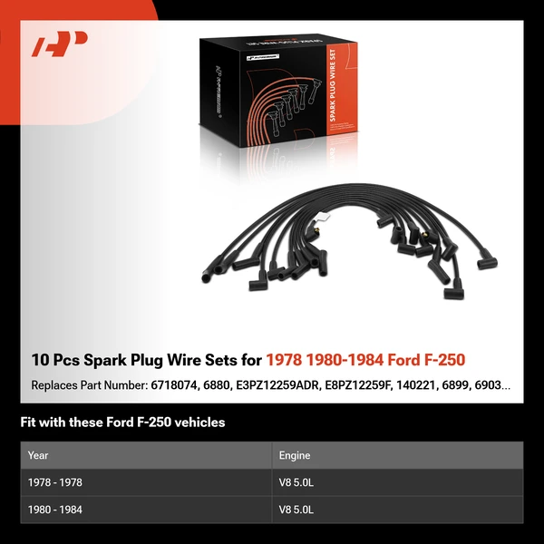 10 Pcs Spark Plug Wire Sets for 1978 1980-1984 Ford F-250