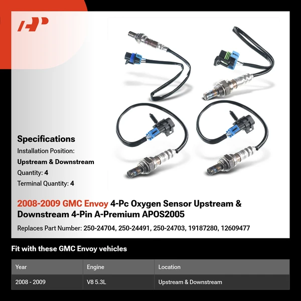 2008-2009 GMC Envoy 4-Pc Oxygen Sensor Upstream & Downstream 4-Pin A-Premium APOS2005