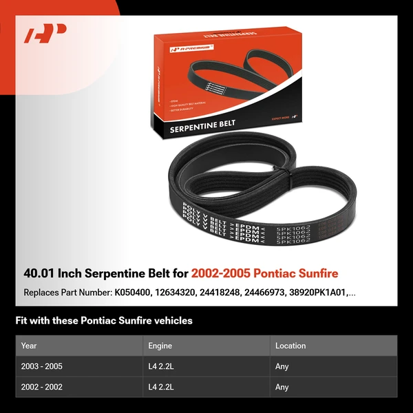 40.01 Inch Serpentine Belt for 2002-2005 Pontiac Sunfire