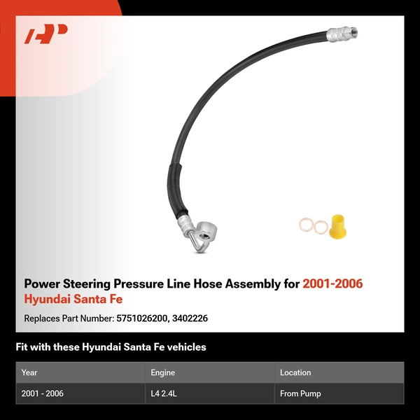 Power Steering Pressure Line Hose Assembly for 2001-2006 Hyundai Santa Fe