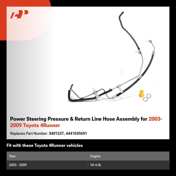 Power Steering Pressure & Return Line Hose Assembly for 2003-2009 Toyota 4Runner