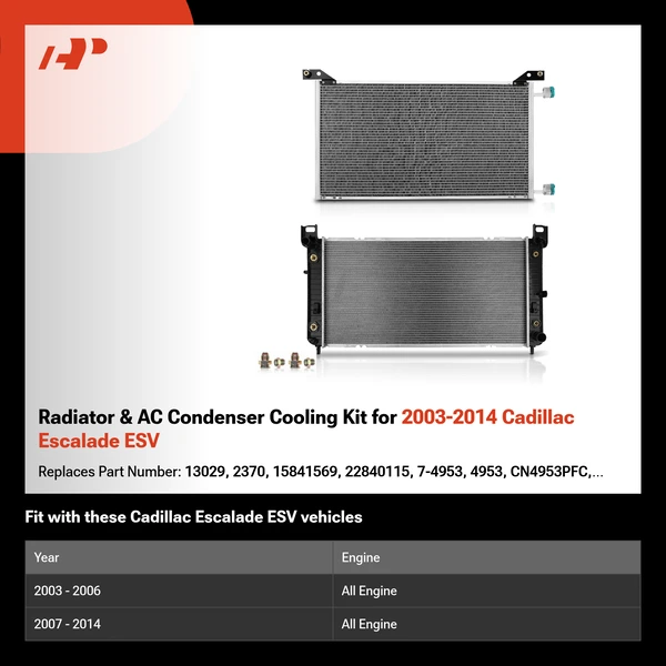 Radiator & AC Condenser Cooling Kit for 2003-2014 Cadillac Escalade ESV